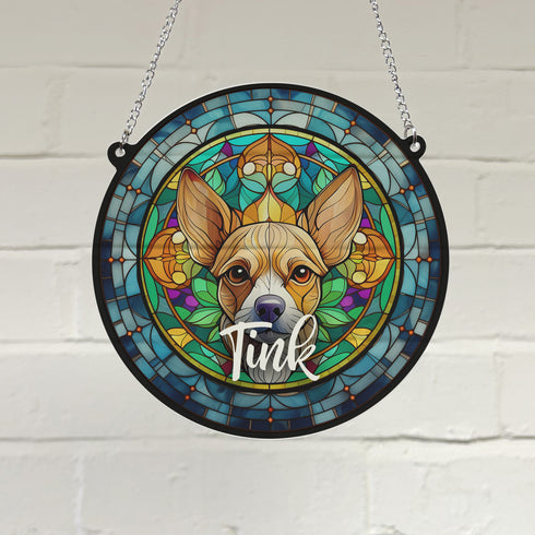 Chihuahua Fawn Personalised Stained Glass Effect Suncatcher